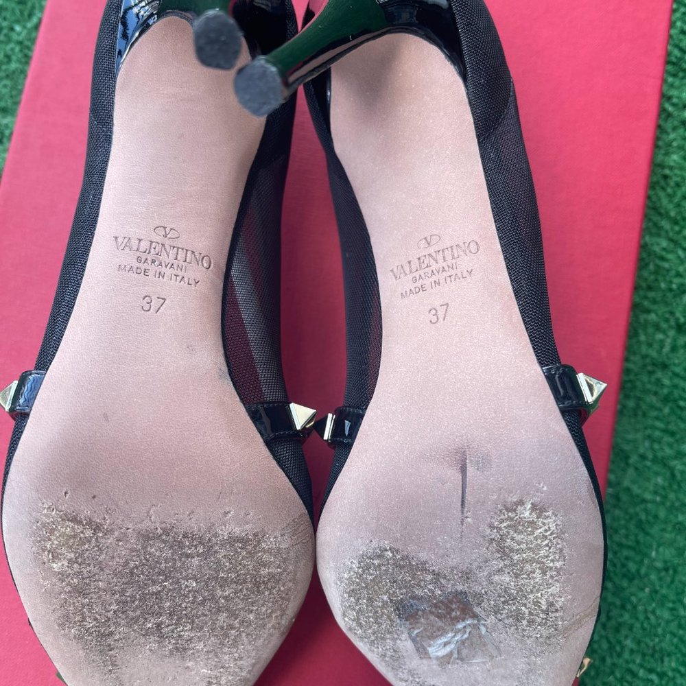 NEW! SHOES VALENTINO - ROCKSTUD PATENT-LEATHER PUMP 100 MM - SIZE 37 - Picture 7 of 16